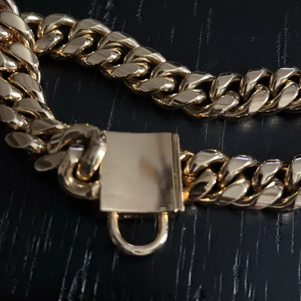 Dog Wide Cuban Link Stainless Pet Chain Gold Tone Collar Necklace Pet Accessory